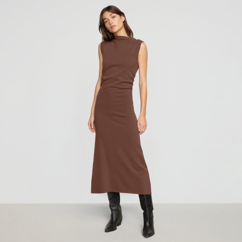 abel sleeveless asymmetric neck dress umber 0