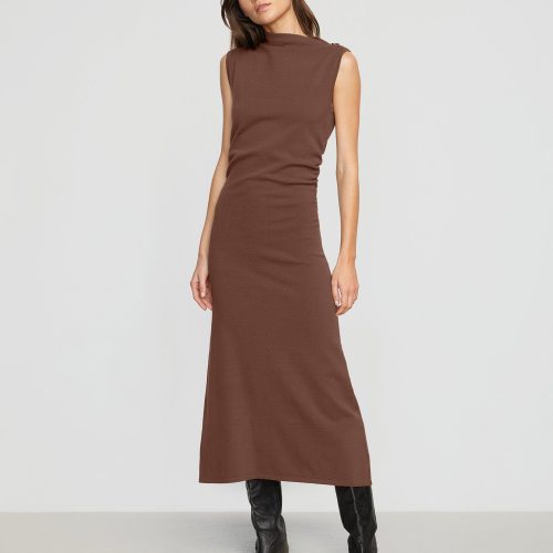 abel sleeveless asymmetric neck dress umber 1