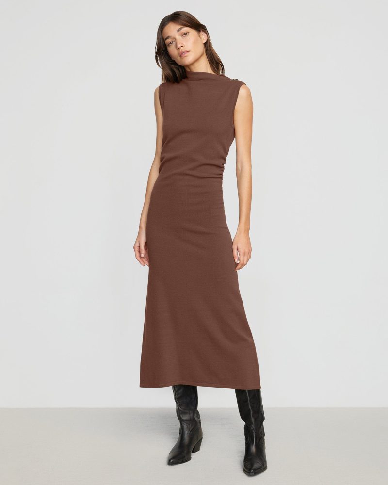 abel sleeveless asymmetric neck dress umber 1