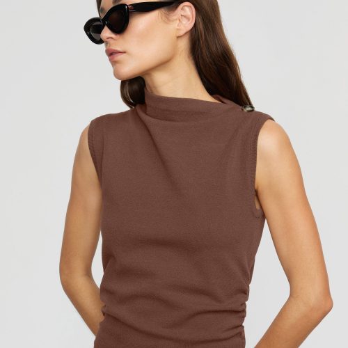 abel sleeveless asymmetric neck dress umber 2