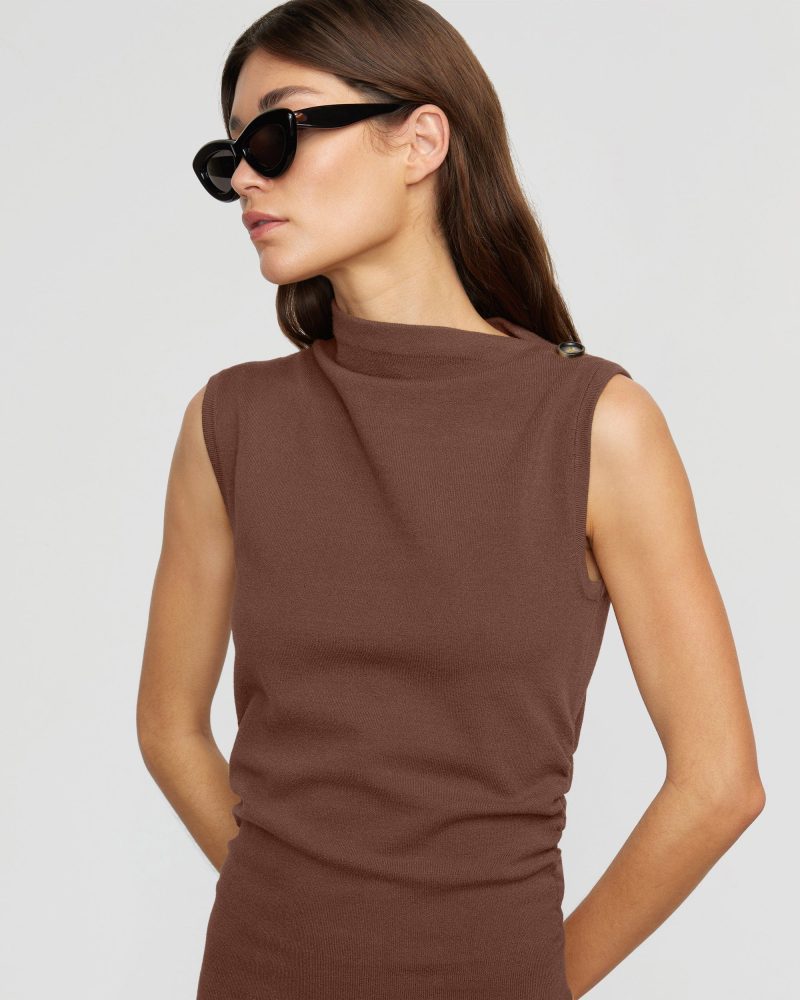 abel sleeveless asymmetric neck dress umber 2