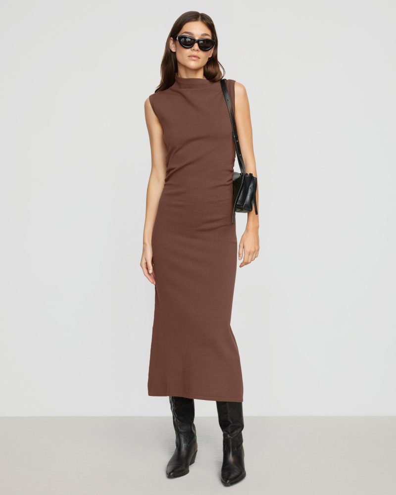 abel sleeveless asymmetric neck dress umber 5