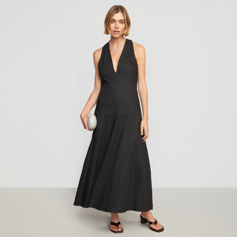 adeline linen halter dress black 0