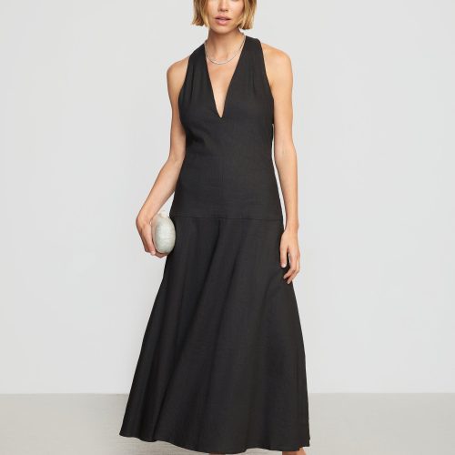 adeline linen halter dress black 1