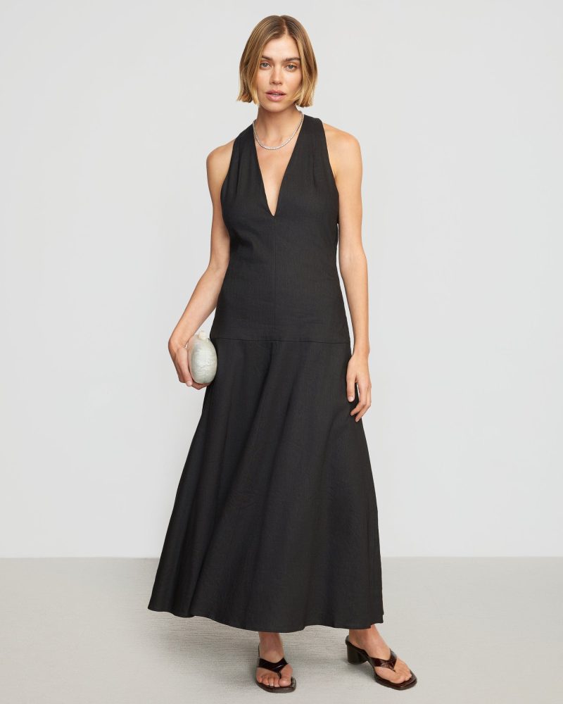 adeline linen halter dress black 1