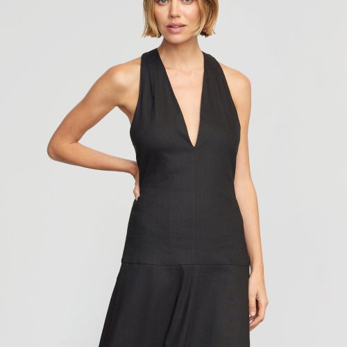 adeline linen halter dress black 2