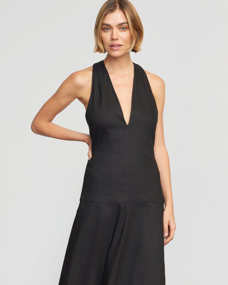 adeline linen halter dress black 2