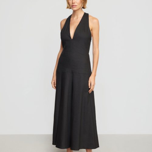 adeline linen halter dress black 3