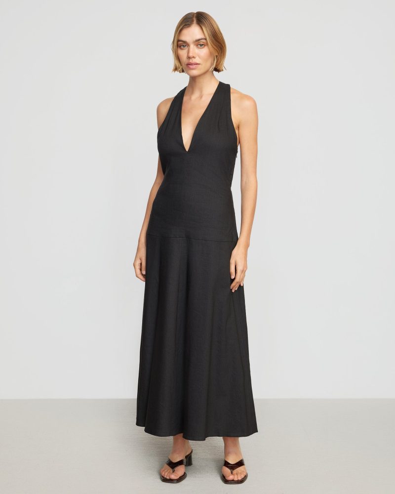 adeline linen halter dress black 3