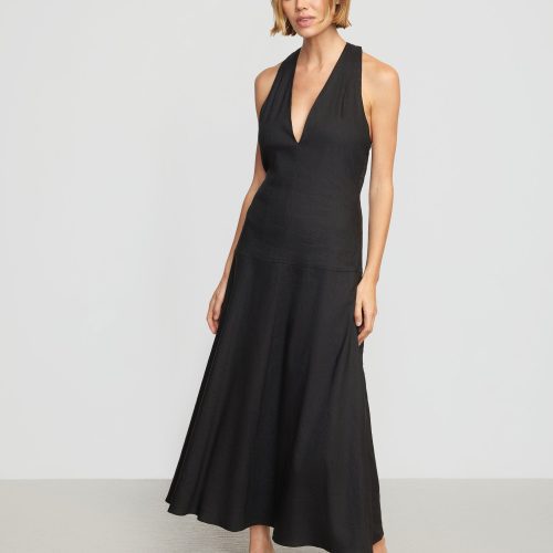 adeline linen halter dress black 4