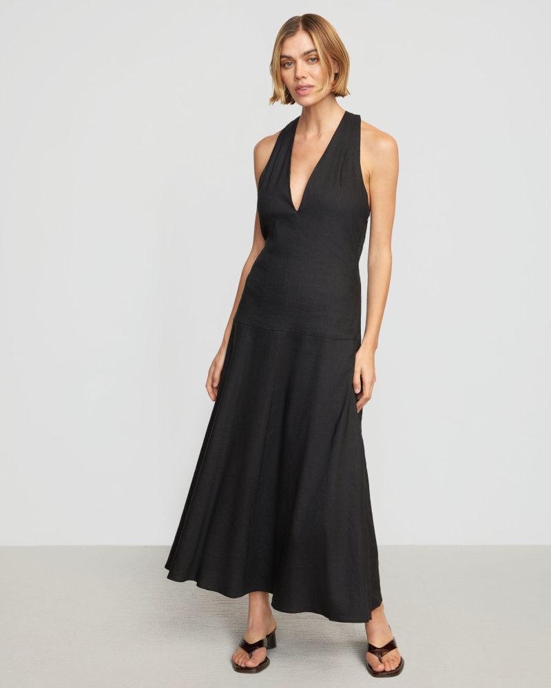 adeline linen halter dress black 4