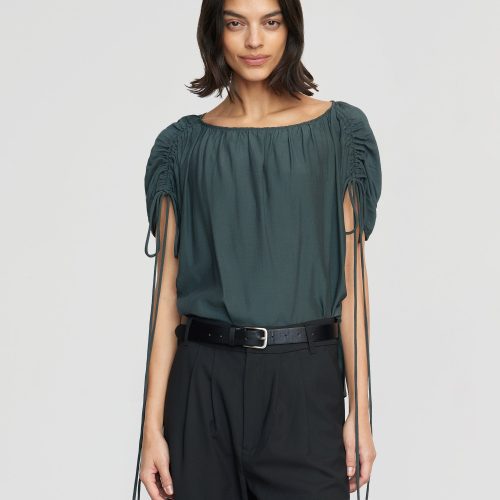 akari semi sheer gathered shoulder blouse lagoon 1