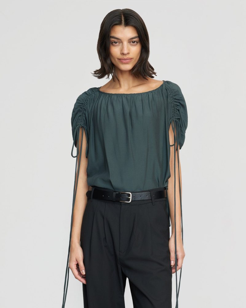 akari semi sheer gathered shoulder blouse lagoon 1