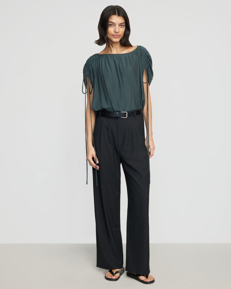 akari semi sheer gathered shoulder blouse lagoon 4