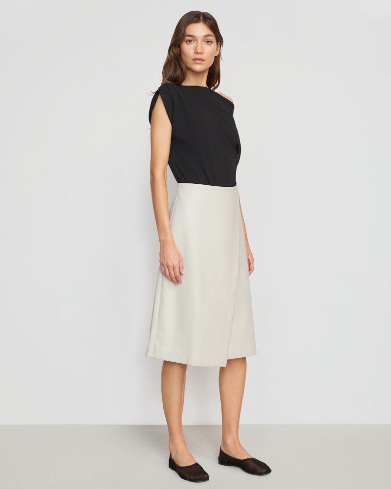 alba asymmetric vegan leather skirt dove 3