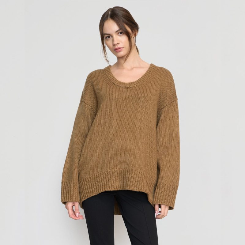 archie deep u neck sweater camel 0