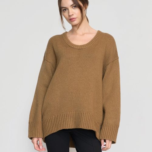 archie deep u neck sweater camel 1