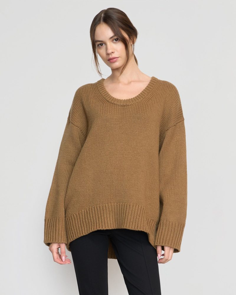 archie deep u neck sweater camel 1