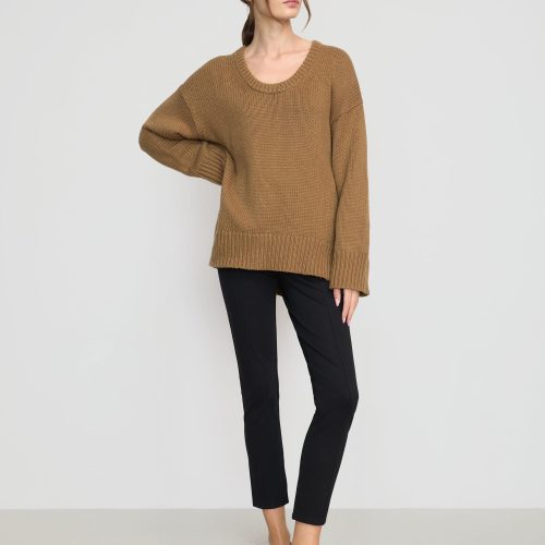 archie deep u neck sweater camel 2