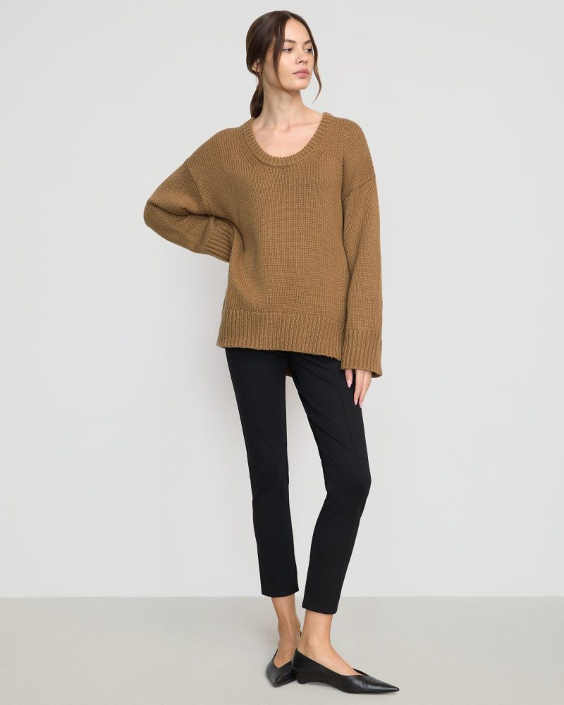 archie deep u neck sweater camel 2