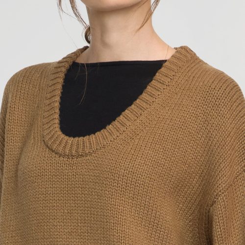 archie deep u neck sweater camel 3