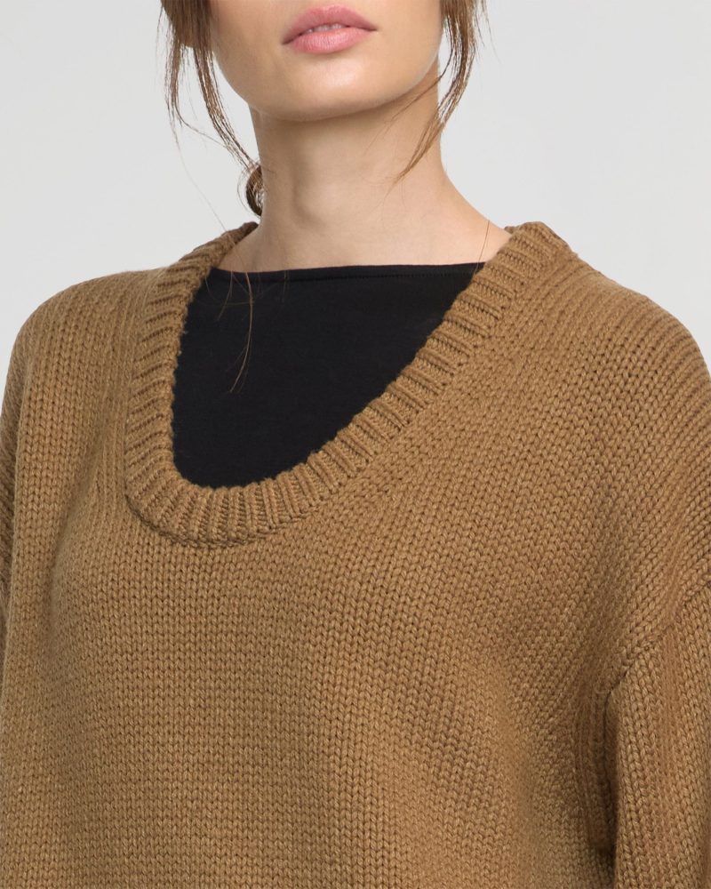 archie deep u neck sweater camel 3