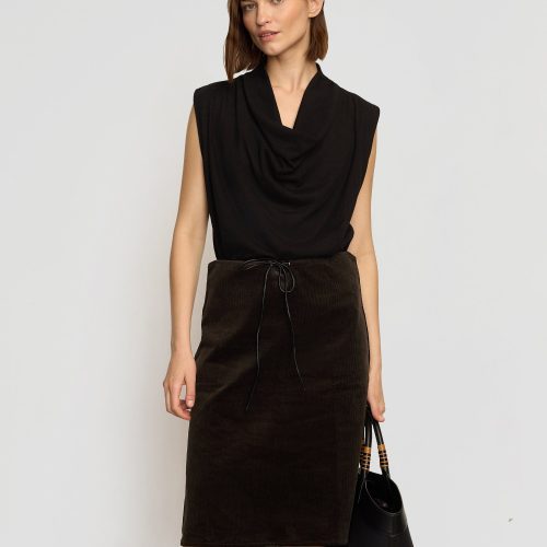 bellamy corduroy tie waist skirt dark brown 2