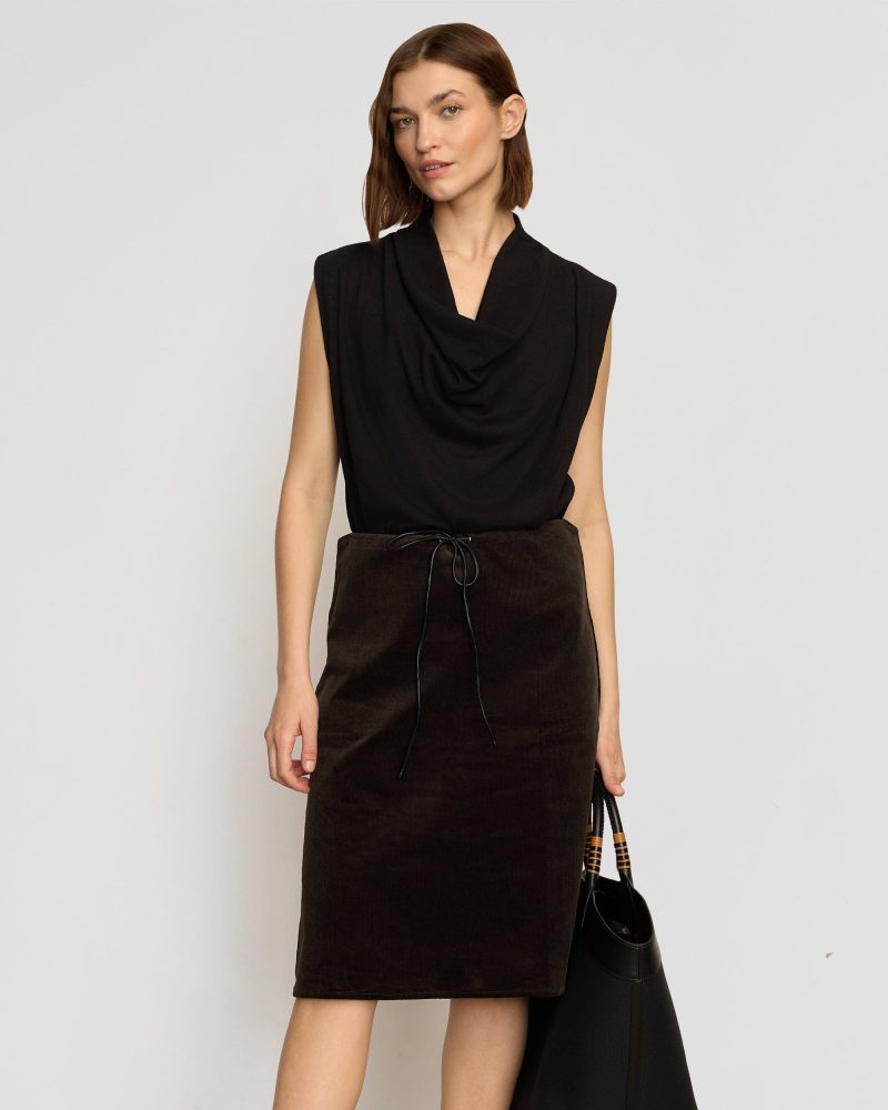 bellamy corduroy tie waist skirt dark brown 2