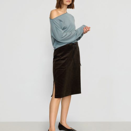 bellamy corduroy tie waist skirt dark brown 4