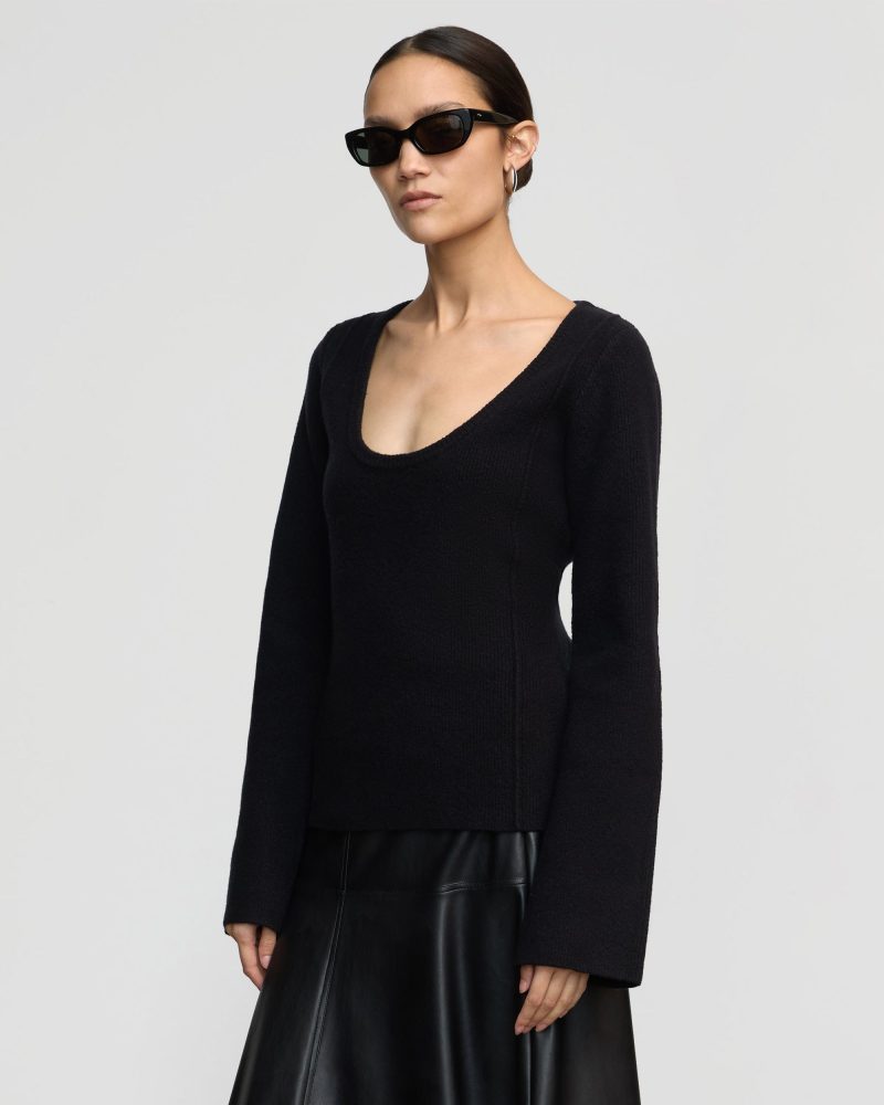 camilla seam detail scoop neck sweater black 1