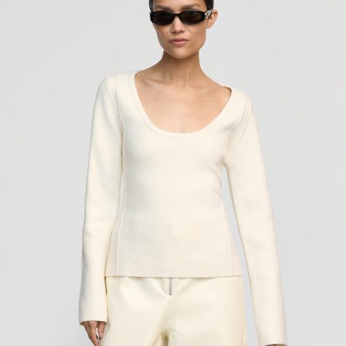 camilla seam detail scoop neck sweater cream 1