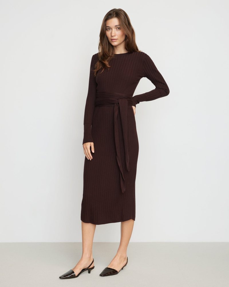 carmen ribbed long sleeve wrap dress mulberry 3