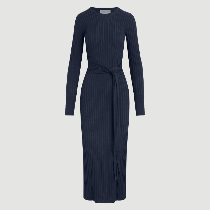 carmen tie front ribbed long sleeve dress petite inchyra blue 0