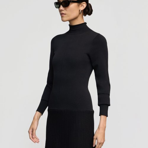 chandra ottoman knit long sleeve dress black 2