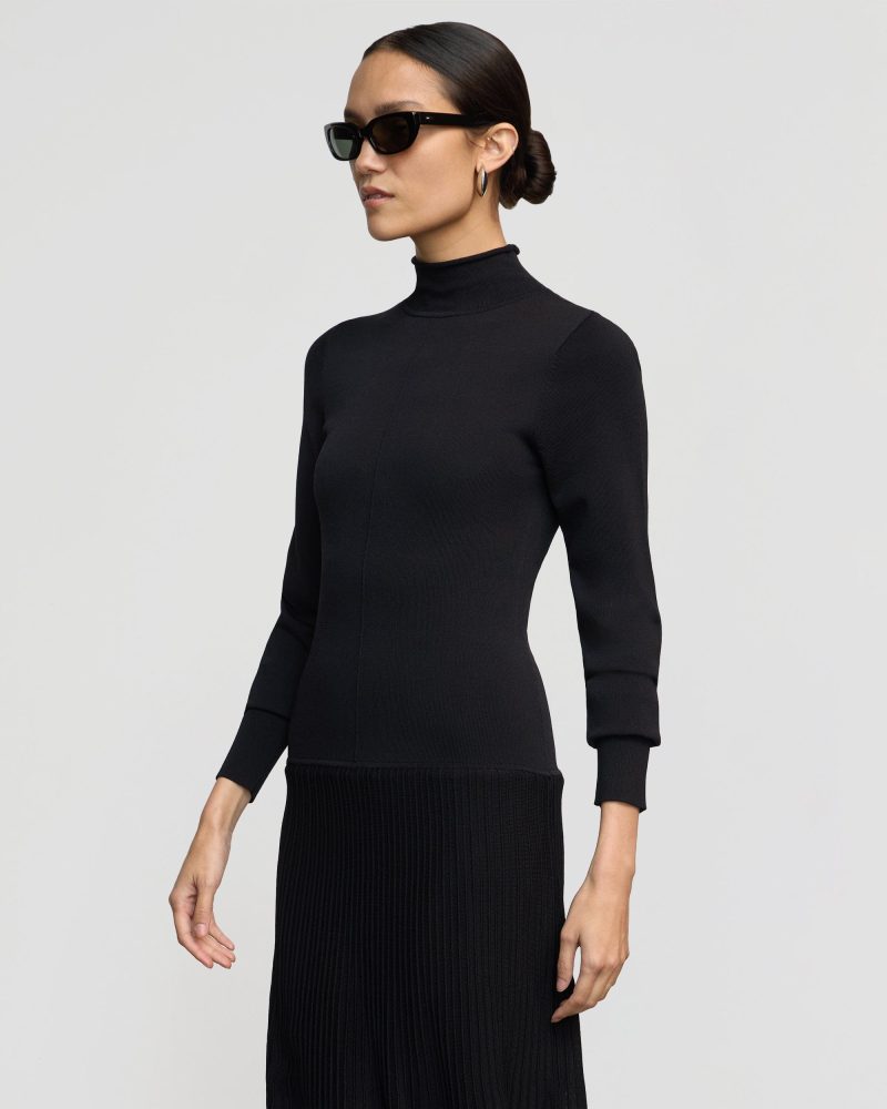 chandra ottoman knit long sleeve dress black 2