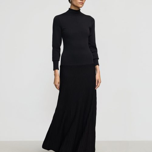 chandra ottoman knit long sleeve dress black 3