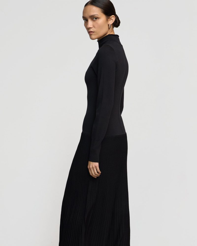 chandra ottoman knit long sleeve dress black 4