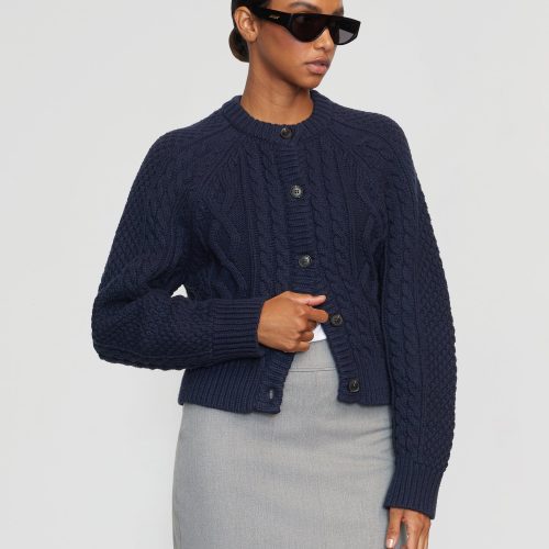 eloise button cable cardigan navy 1