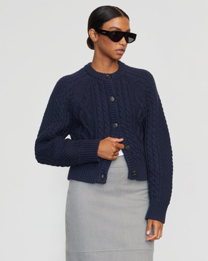 eloise button cable cardigan navy 1