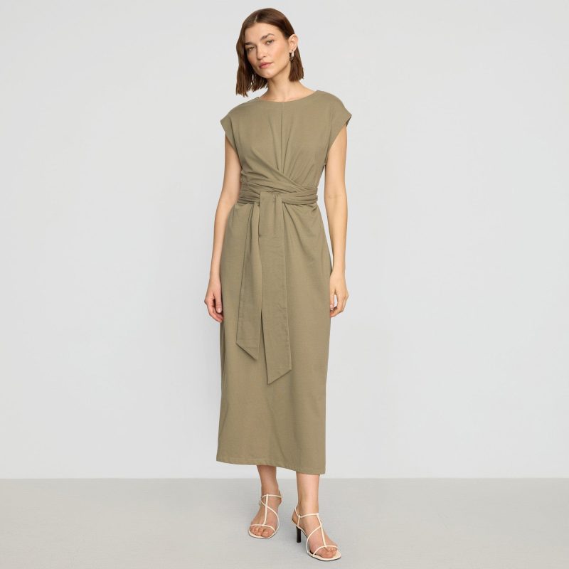 fei tie front organic cotton dress khaki green 0