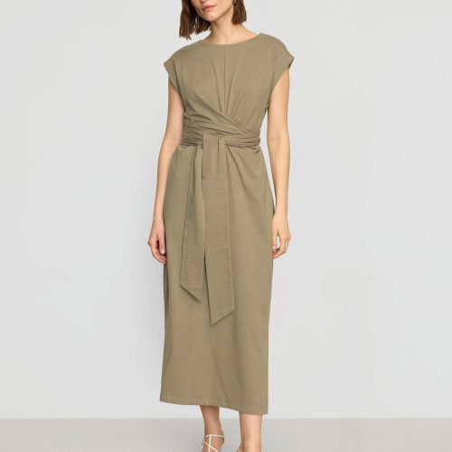 fei tie front organic cotton dress khaki green 1