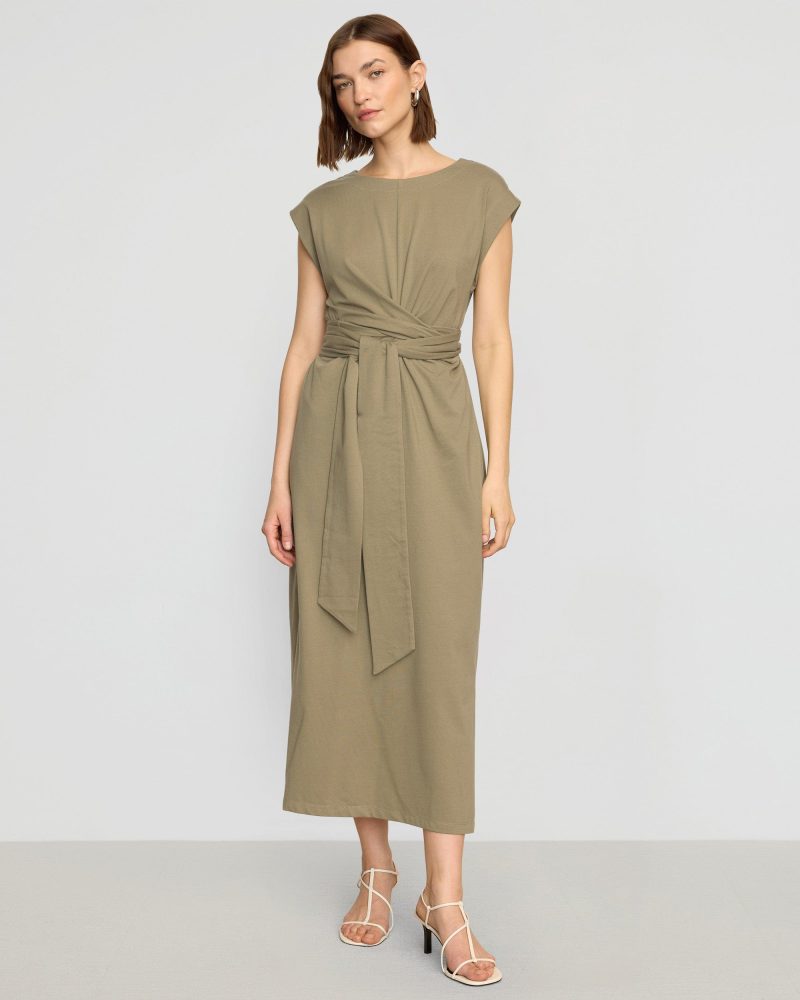 fei tie front organic cotton dress khaki green 1