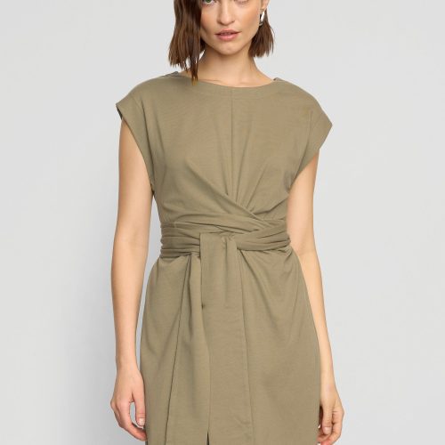 fei tie front organic cotton dress khaki green 2