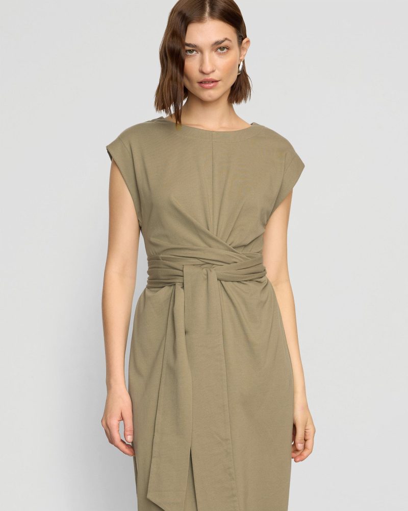 fei tie front organic cotton dress khaki green 2