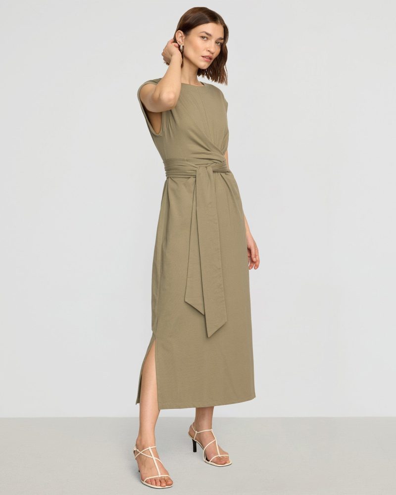 fei tie front organic cotton dress khaki green 3