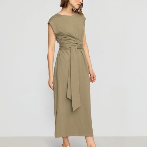 fei tie front organic cotton dress khaki green 4