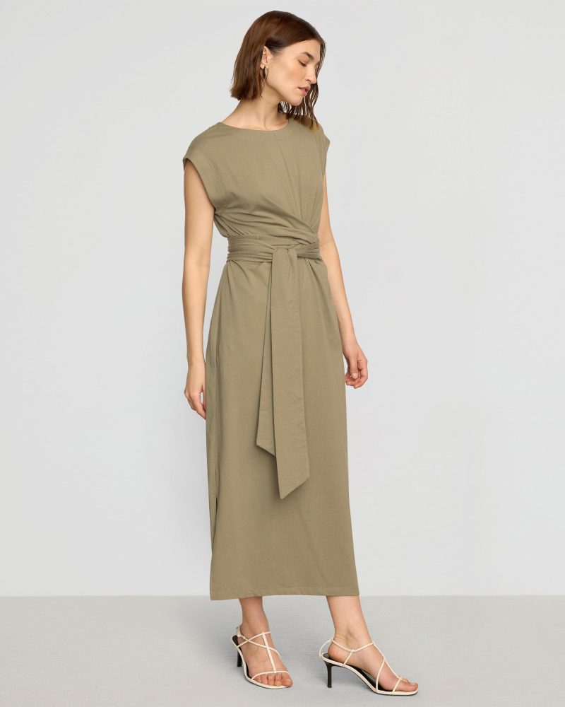 fei tie front organic cotton dress khaki green 4