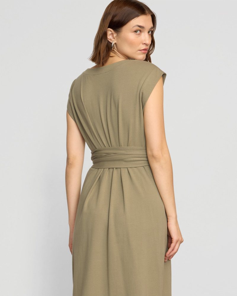 fei tie front organic cotton dress khaki green 5