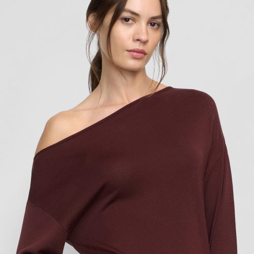 hachi tencel wool off shoulder sweater deep burgundy 2