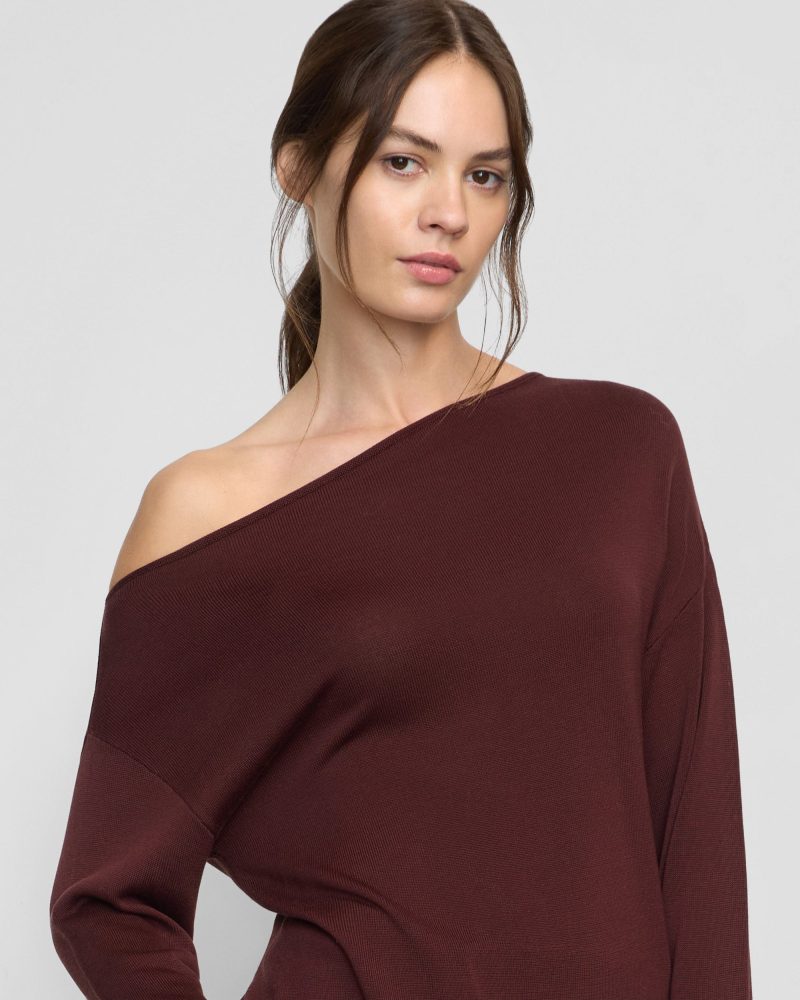 hachi tencel wool off shoulder sweater deep burgundy 2